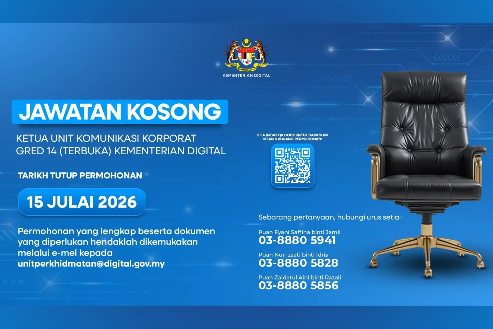 Jawatan Kosong: Ketua Unit Komunikasi Korporat Gred 14 (Terbuka)